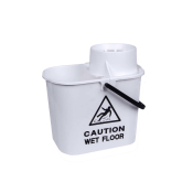 White Bucket & Wringer with Wet Floor Sign 15L