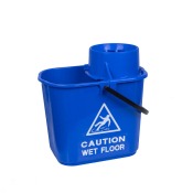 Blue Bucket & Wringer with Wet Floor Sign 15L